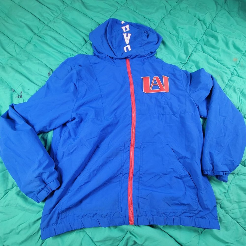 My Hero Academia UA Adults L High Full Zip Hoodie Jacket Blue Red Windbreaker